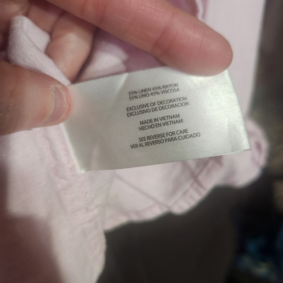 🌸 Orvis Women's XLarge Pink Button Up Classic Linen Blend Dress Shirt - Picture 6 of 7